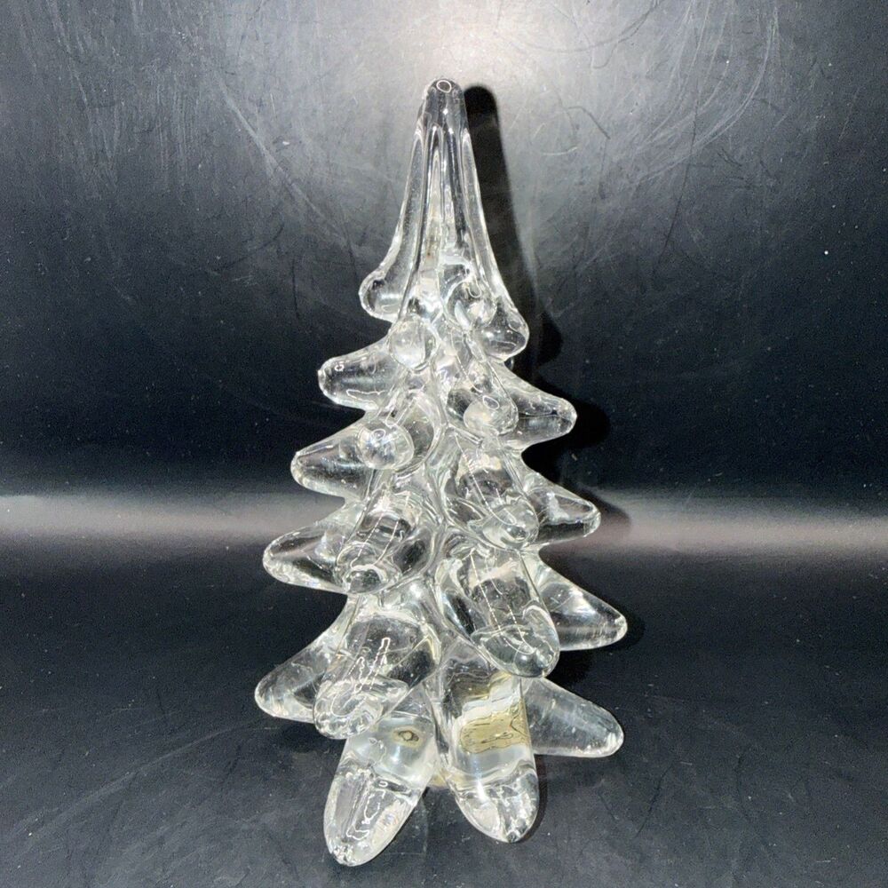 Vtg Two’s Company Hand Blown Clear Art Glass Christmas Tree 6”